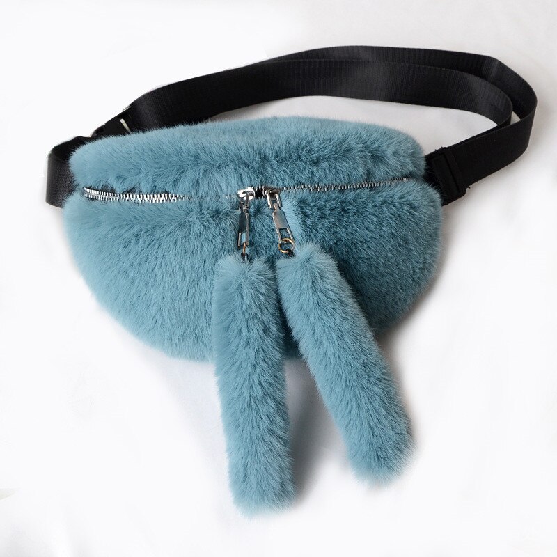 Faux Rabbit Fur Waist Bag WomenS Plush Fanny Pack Waist Bag Women Winter Bag Women Hip Travel Bag Phone Bag Casual Chest Bag: bean green