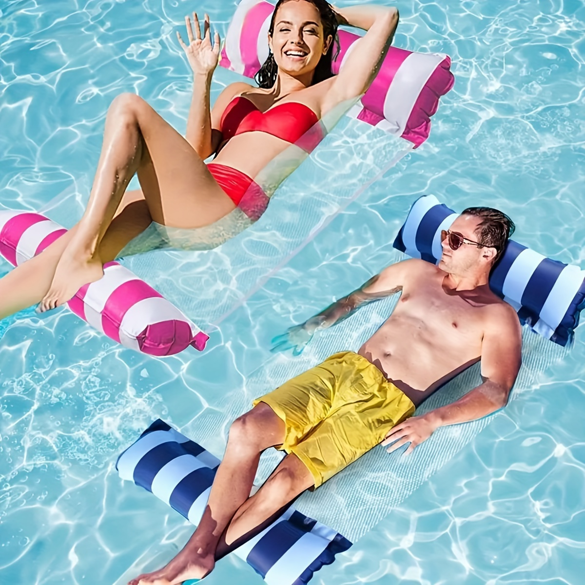 Faltbarer, gestreifter, aufblasbarer Loungesessel, geeignet für Schwimmbadpartys und schwimmende Strandbetten mit Netzrückenlehne