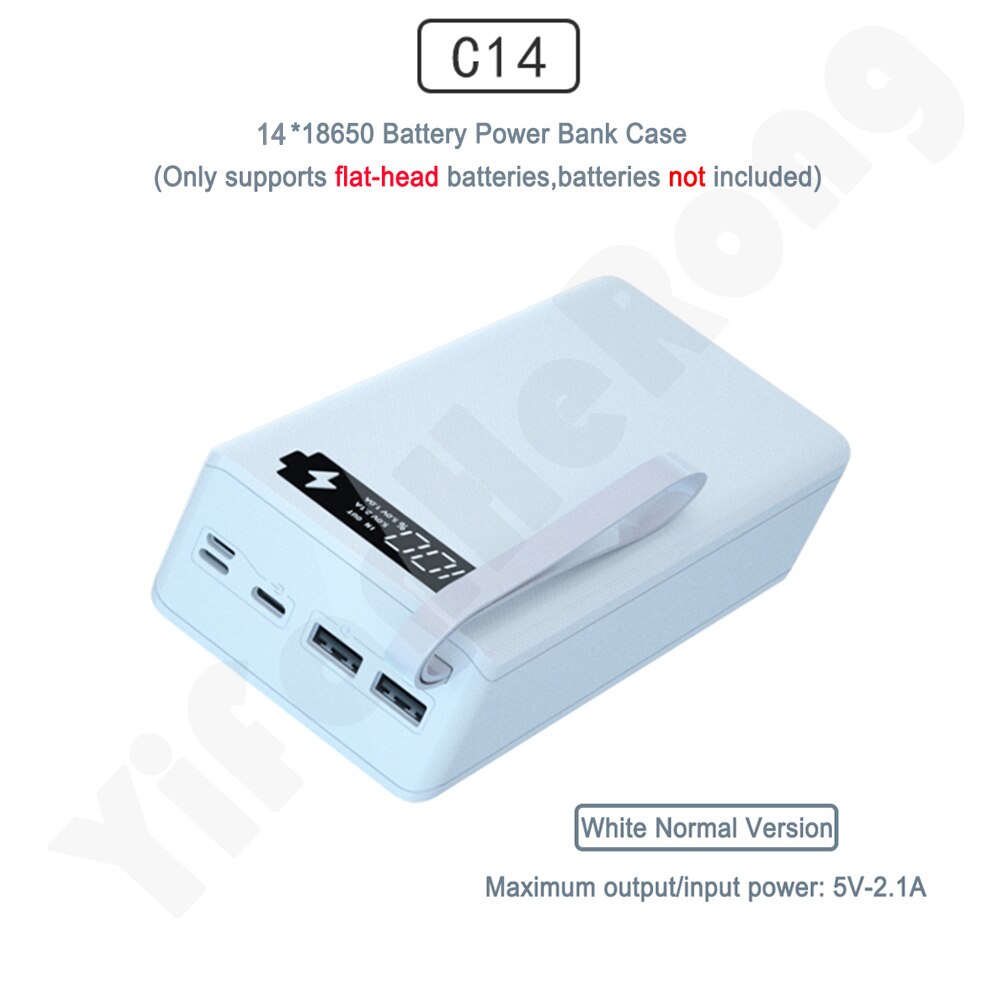 C14 18650 Batterij Houder Opladen Doos Pd Snelle Qi Draadloze Oplader Usb Type C Diy Power Bank Case 14*18650 Batterij Opbergdoos: Normal White