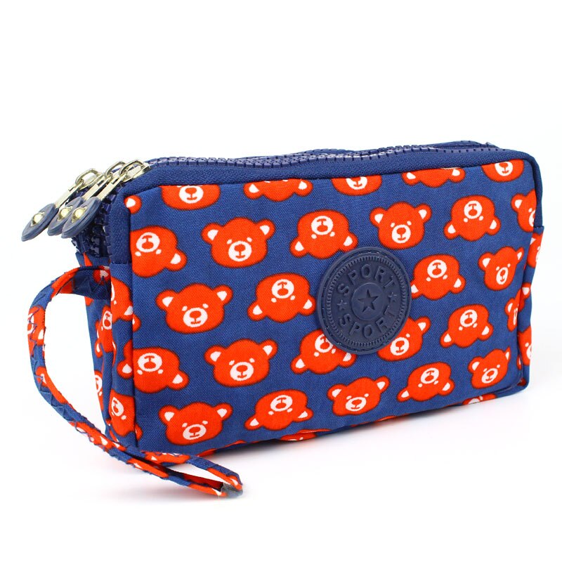 Cartera de tela de lona con 3 cremalleras para mujer, monedero de flores, bolso de mano, billetera para niña: 6