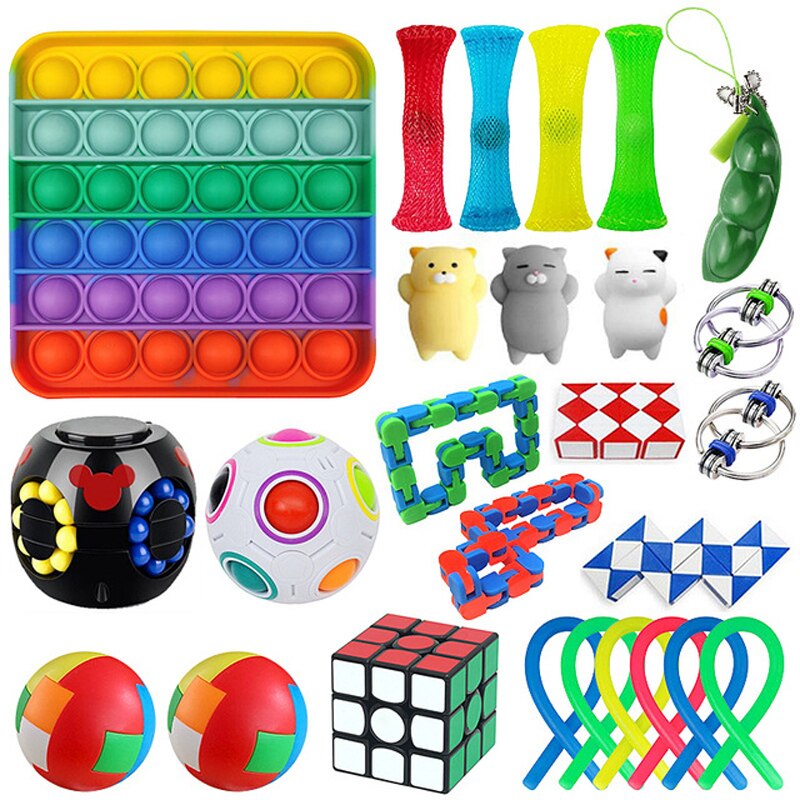 Chennyfun Fidget Sensory Toy Set, 30PCS Jouet Anti-Stress Kit, Cube