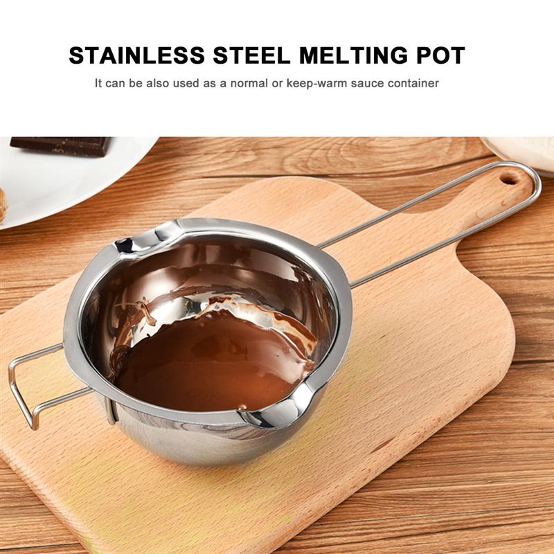 2 Pcs Chocolate Butter Melting Pot Cheese Pot Long Handle Wax Melting Pot Stainless Steel 400 ML Melting Pot With 14Cm Outer Pot