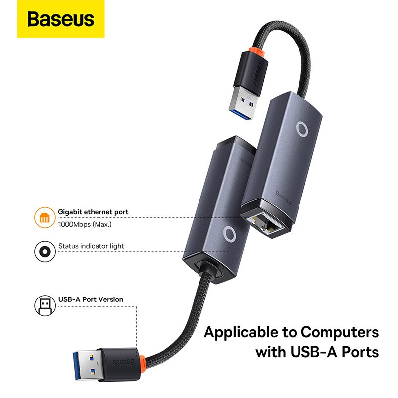 Baseus-Adaptador USB tipo C RJ45, tarjeta de red Gigabit para ordenador portátil, PC, Switch, 1000Mbps/100Mbps, a puerto Ethernet Lan, Mi Box s