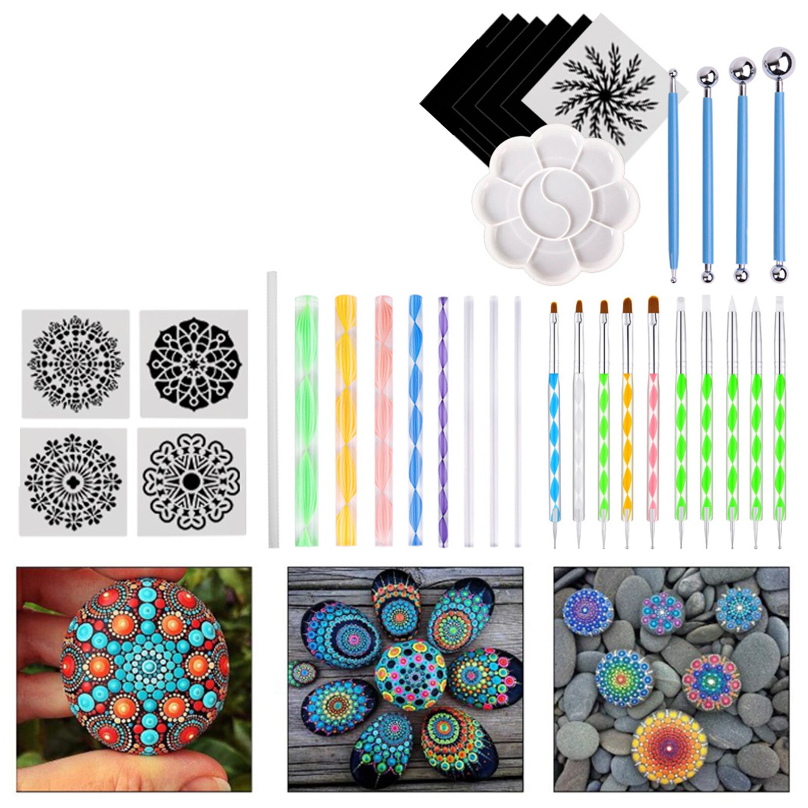16/18/34/35 Pcs Diy Mandala Puntjes Gereedschap Set Kunstenaar Schilderij Borstel Levert Student School Voor Schilderen Rotsen kleurplaten Tekening