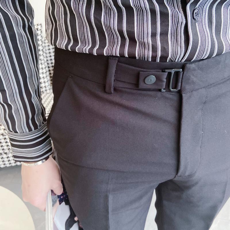 Menn business casual slim fit dressbukse herre ensfarget vintage ankellange buksebukser smart casual glidelåsgylf 1114