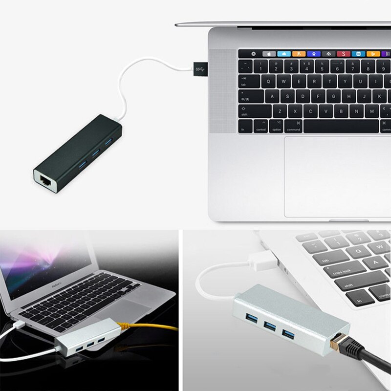 Adaptateur réseau USB3.0 Hub Gigabit Ethernet + Hub 3 ports USB 3.0 vers RJ45 10/100/1000 M carte Lan pour Macbook Windows 10