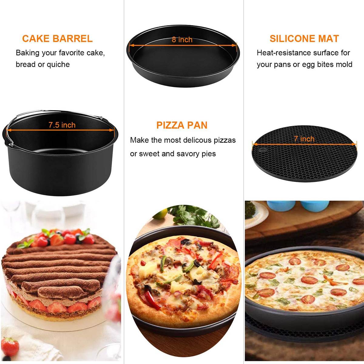 20x Air Fryer Accessories 8 Inch for 4.2QT 4.5QT 5.3QT 5.5QT 5.8QT Baking Basket Pizza Plate Grill Pot Kitchen Cooking Tool