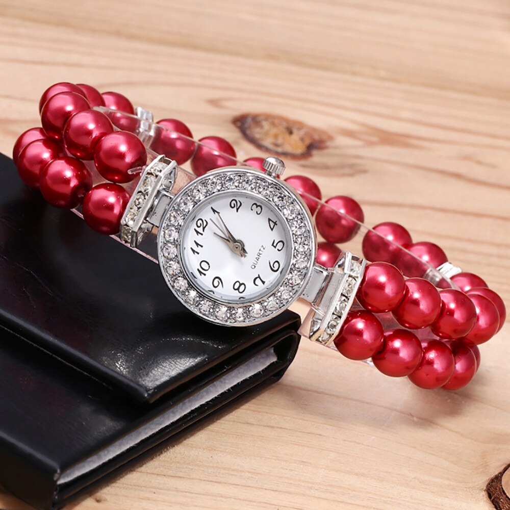 Dameshorloge met imitatieparelband, strass, kleine wijzerplaat, armbandhorloge, quartz polshorloge, relogio feminino klok
