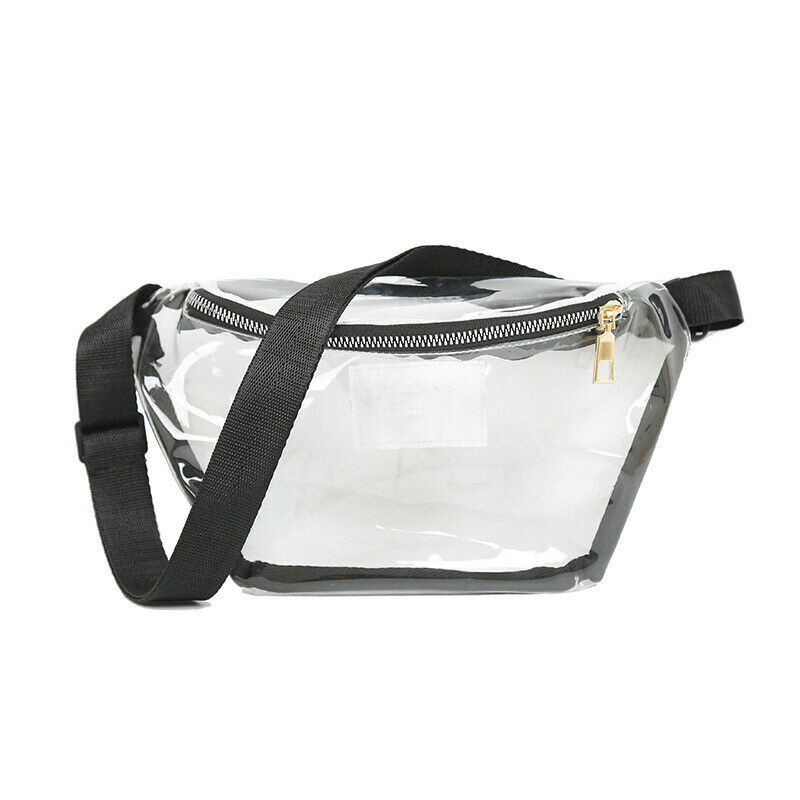 Kvinnor transparent pvc genomskinlig dragkedja cross body väska tote midjepack handväska resväska svart rosa vit: Svart