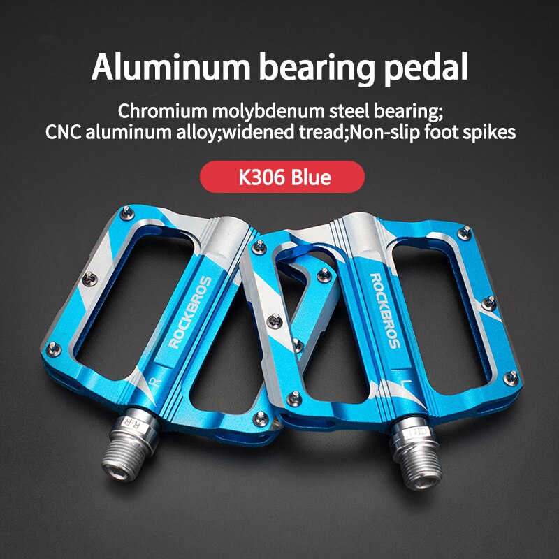 ROCKBROS Bike Pedals MTB Aluminum CNC Alloy Sealed DU Bearing MTB Pedals Non-slip Spikes Wearable Pedals Bike Accessories: K306-BL