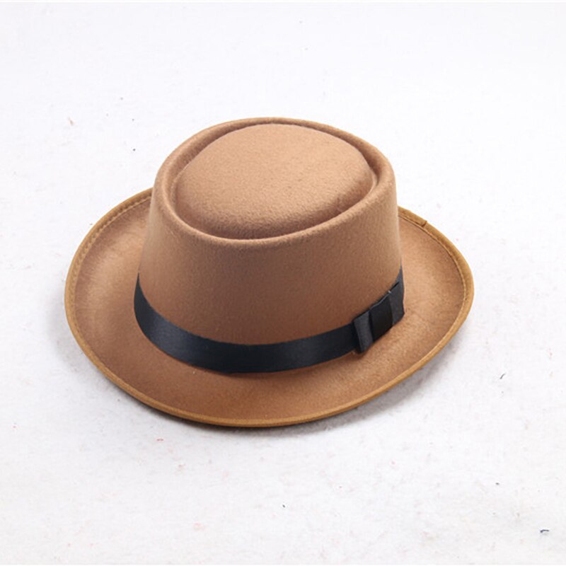 Padre usa lana de imitación simple para hombre, Caballero Negro plana de sombrero de copa, sombrero cóncavo de cabeza superior, sombrero de jazz, sombrero de cubo, gorra de mujer: 3