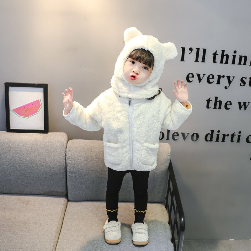 Veste et manteau pour bébé en velours corail, vêtement d'extérieur, à capuche, manteau épais avec chapeau d'ours pour garçons, automne nouveauté: Beige / 24M