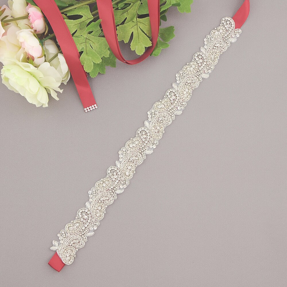 ZMS365 Braut Zubehör Hochzeit Gürtel Braut Gürtel Hochzeit Zubehör Mariage Schärpe Gürtel für Abendkleider Brautjungfer Gürtel: Wein rot