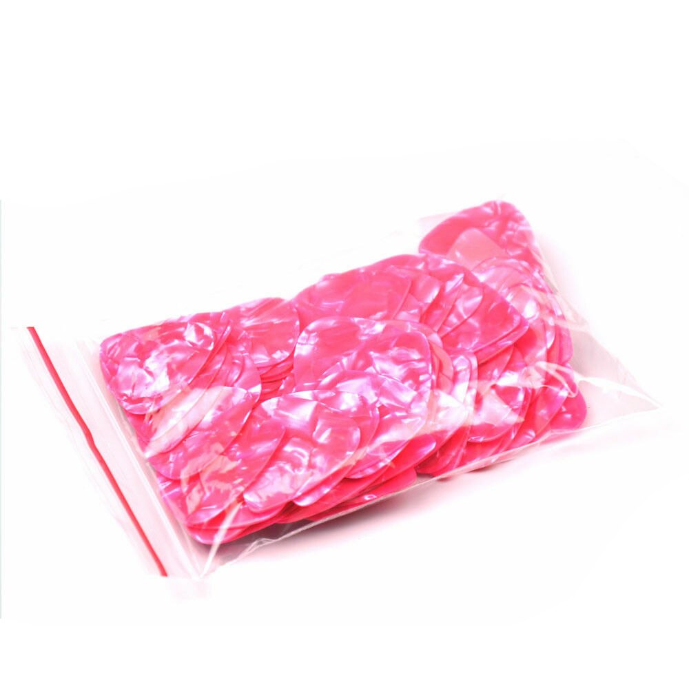 100 unids/lote de púas de guitarra eléctrica, púas de celuloide, color rosa perla, 0,46mm, 0,71mm, 0,96mm, 1,5mm, para bajo acústico