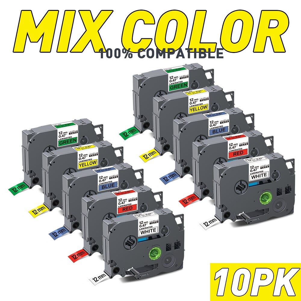 Nastro per etichette UniPlus 10PK 12mm 631 nastro nero su giallo nastro laminato compatibile H110 D600 D210 stampante per etichette autoadesiva: Mix Color