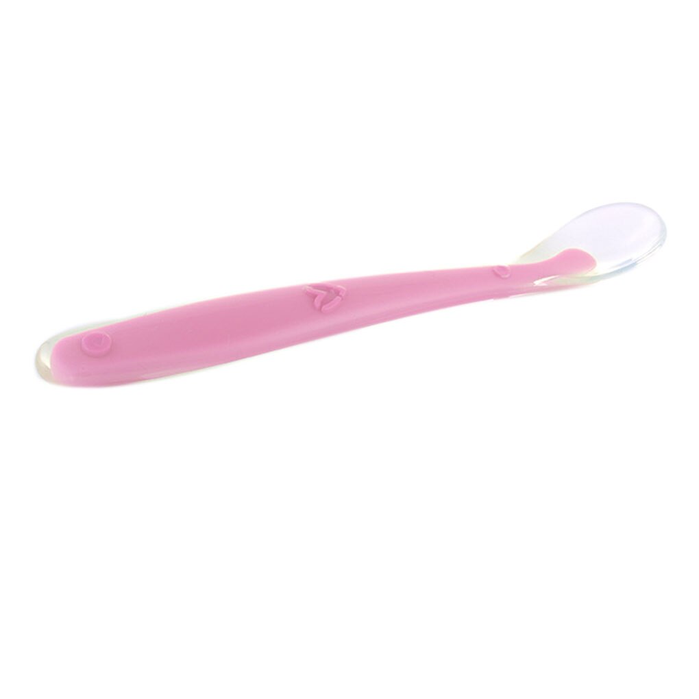 Cuillère en Silicone souple pour bébé, couleur bonbon, détection de la température, nourriture pour bébé, plats d&#39;alimentation, appareil d&#39;alimentation: pink