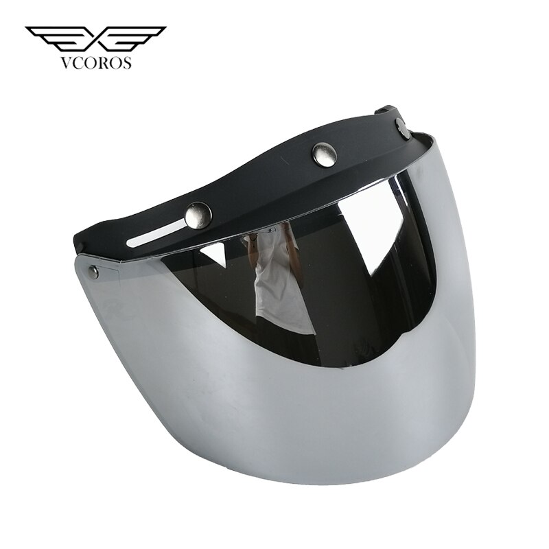 Retro vintage viseira bolha motorcykelhjelm linse boble skjold visir briller åbent ansigt egnet til alle 3 snap scooter hjelm: Sølv