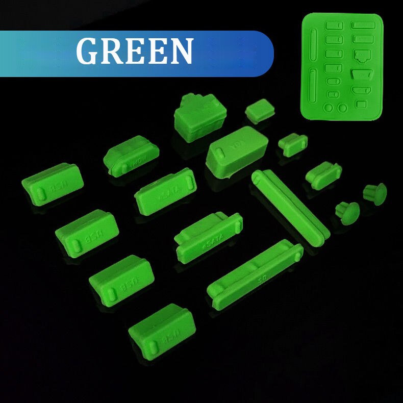 16Pcs Poort Pluggen Stof Stekkers Voor Laptops Beschermen Ultrabook Poorten Van Vuil Stof Siliconen Stofdicht Anti Dust Plug Cover stopper: green