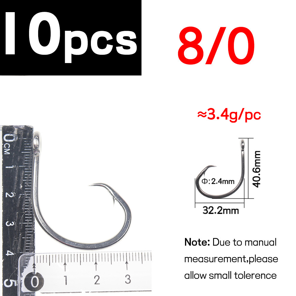 Elllv-anzuelo circular de acero inoxidable para pesca en agua salada, anzuelo de cebo de juego grande para pesca de curricán, atún, tiburón, 6/0 - 18/0: Rojo