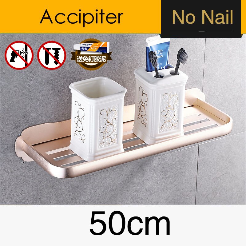 Aluminum Bathroom Shelf Bathroom Shelves Wall Mount Bathroom Shelf Bathroom Kitchen Storage Rack Easy to Install: BS-015G50-1