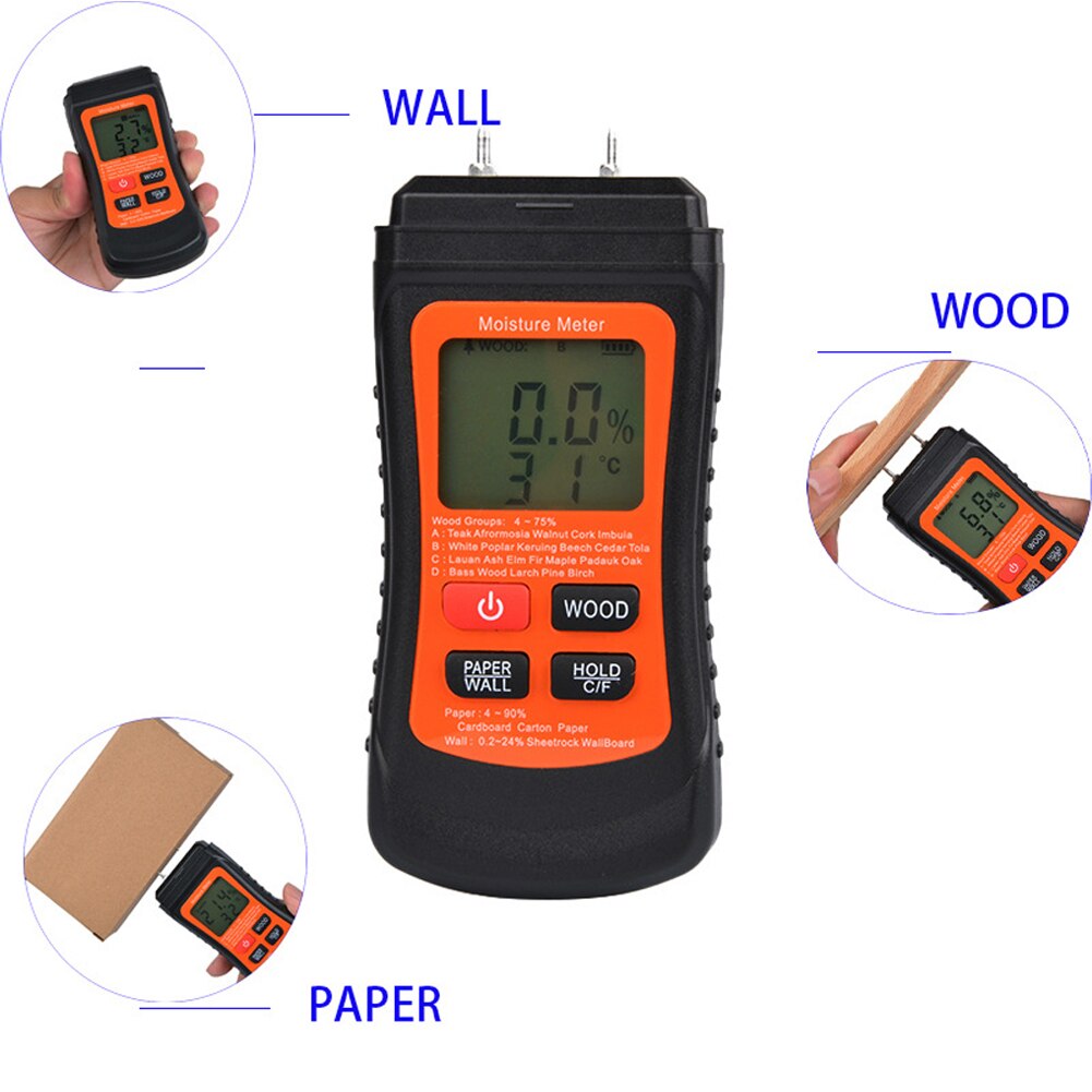 Wood Moisture Meter With LCD Screen For Measure Wood Paper Cardboard Wall Building Materials Moisture Evaluate Flood Damage