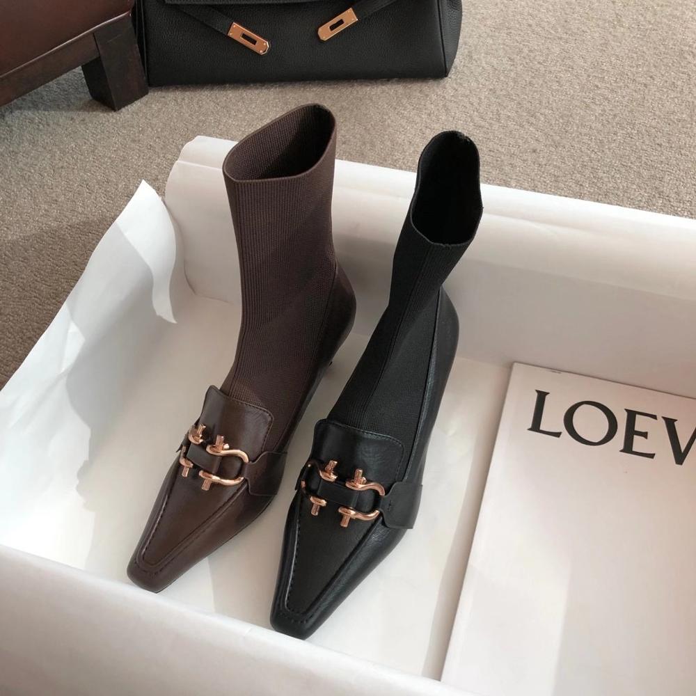 Dames sokken laarzen instappers dunne middelhoge hakken puntige enkellaarsjes stretch botas zwart bruine korte laarzen vrouw