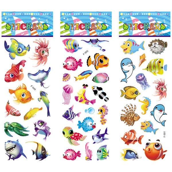 12 Sheets/Pack Kids Stickers Toy Cute Seabed Animals Fishes PVC Sticker for DIY Scrapbooking Diary Phone Stickers