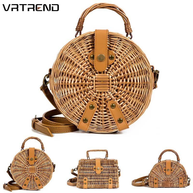 Vietnam Hand Geweven Zak Ronde Rotan Stro Handtas Stijl Strand Ronde Tas Populaire Wicket Vrouwelijke Tote bolsas feminina