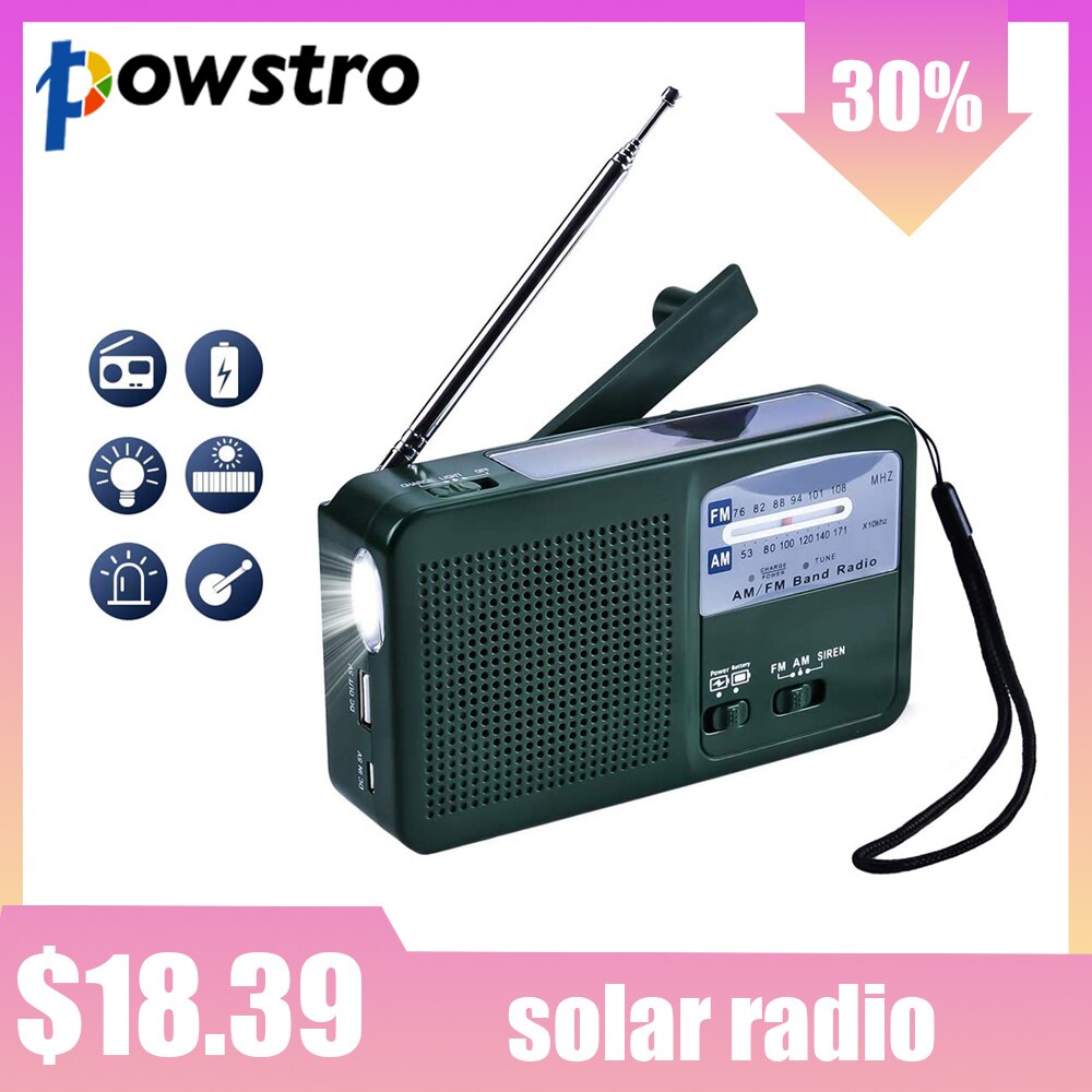 Solar crank dynamo solar fm am milieuvriendelijke draagbare nacht led zaklamp en sirene functie zelfopwindende 500 mah powerbank