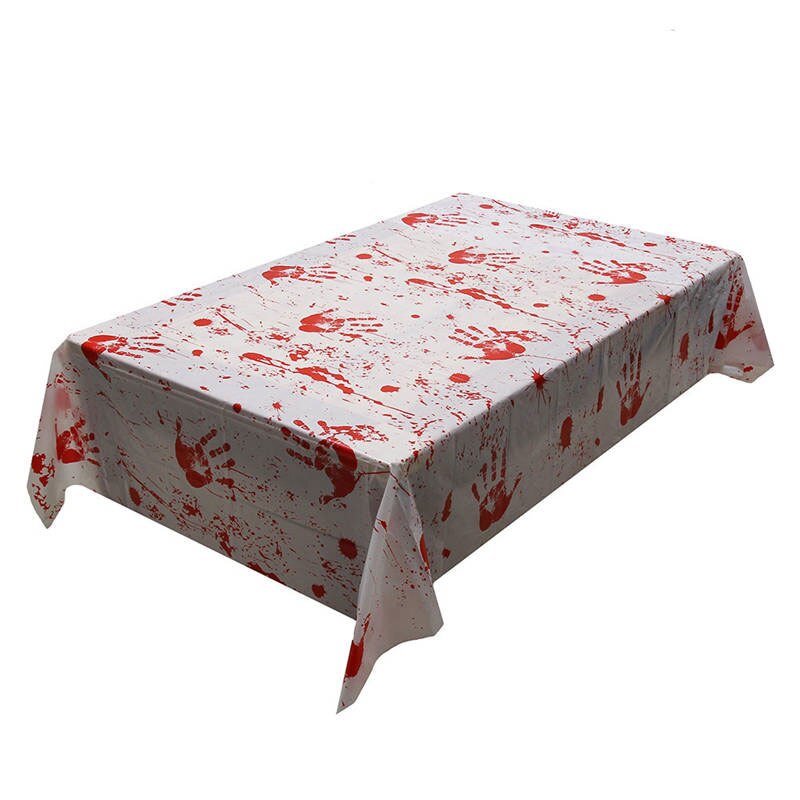 Halloween Bloody Tafelkleed, Bloederige Handafdrukken Ploetert Wegwerp Plastic Tafel Dekken, Grappige Thema Partij Decoratie: Default Title