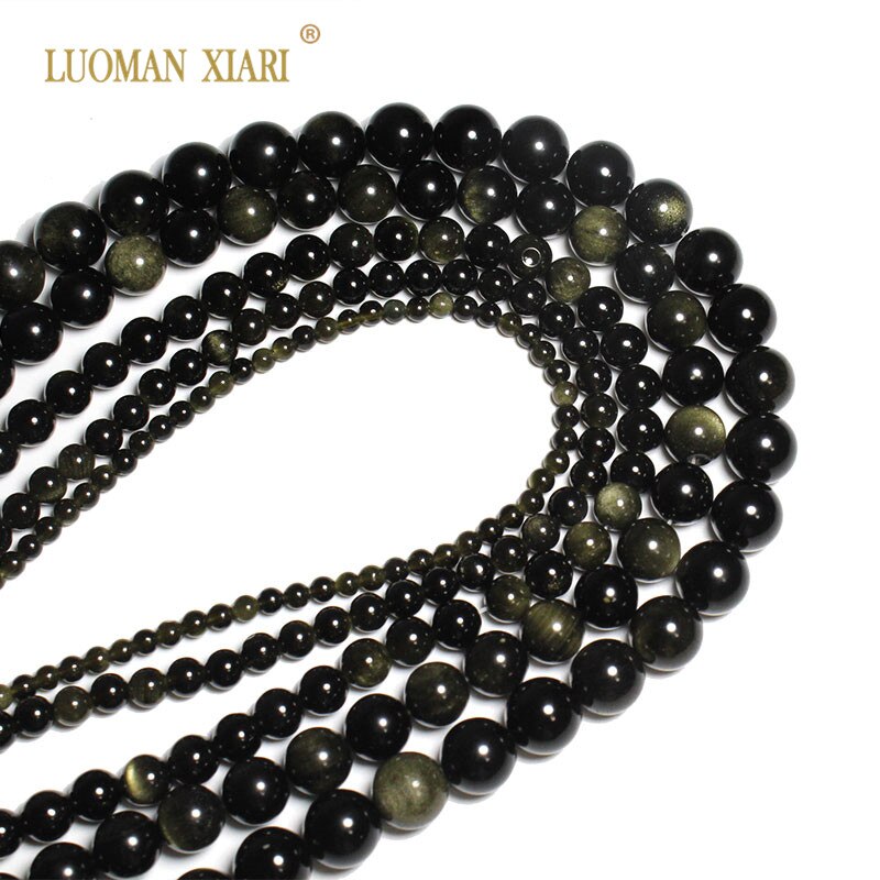 AAA+ Natural Stone Beads Round Golden Obsidian Beads For Jewelry Making DIY Bracelet Necklace 4/6/8/10/12/14 mm Strand 15''