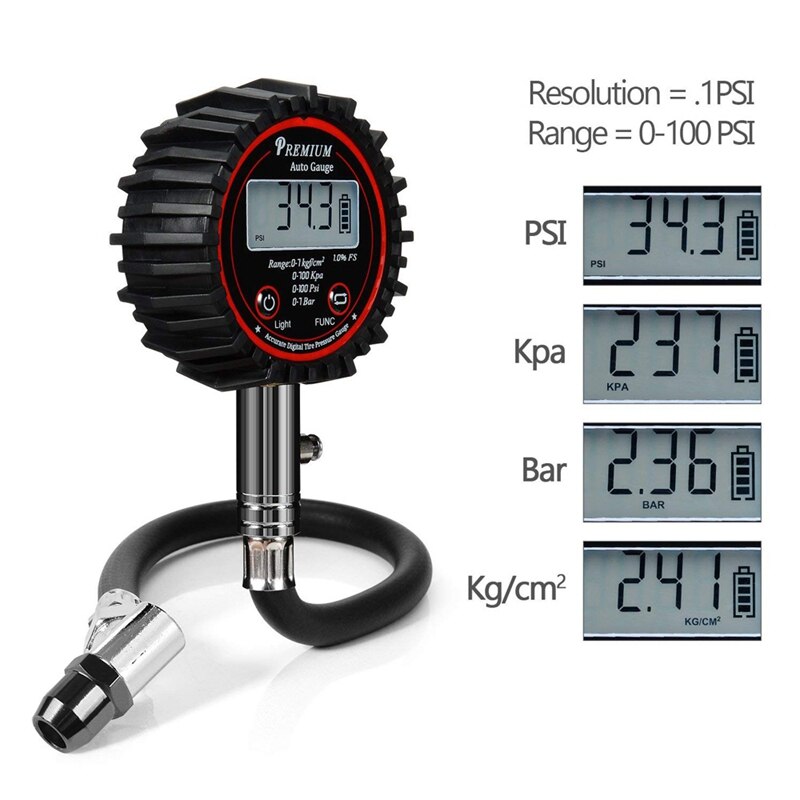 LCD Display Digital Tire Air Pressure Gauge 100 PSI High Accuracy Barometers Monitoring Tools Tester for Car Motorcycle Bicycle