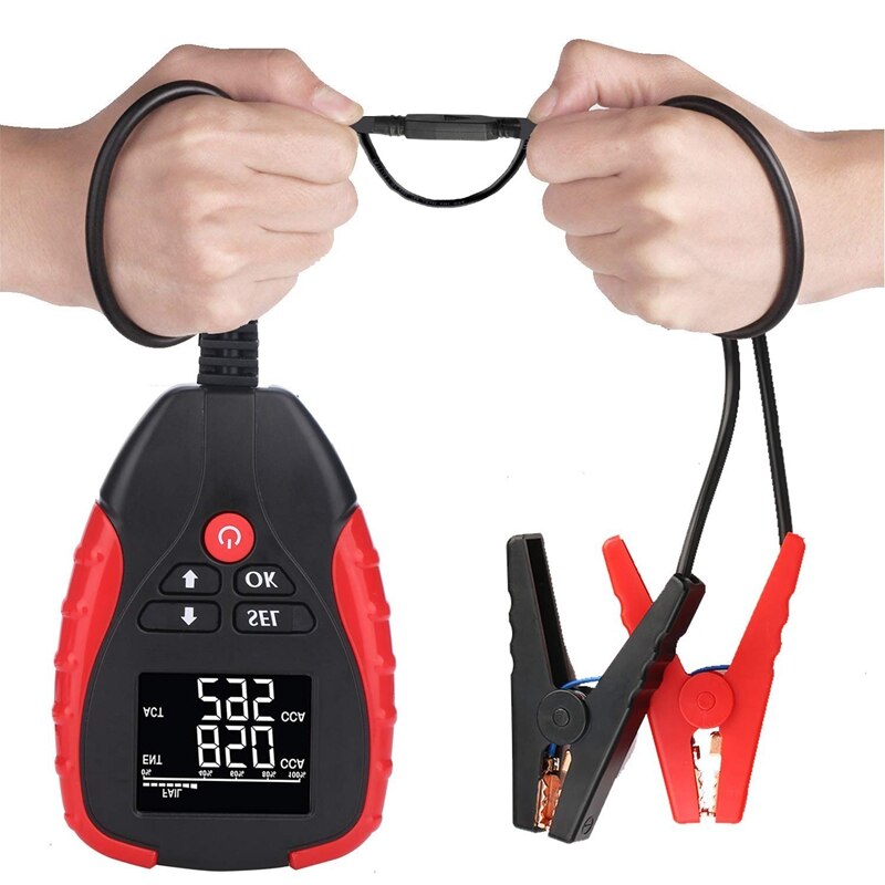 Probador de batería de coche Digital 12V Pro con probador de carga de batería automotriz modo Ah y analizador de porcentaje de vida de la batería, voltaje,