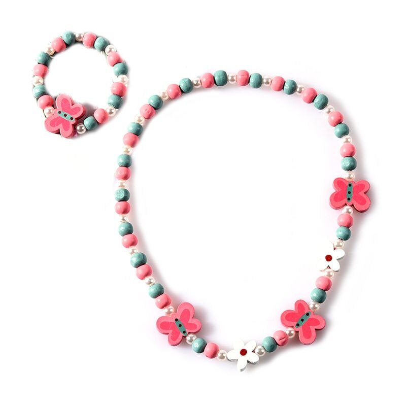 1 set kinderen mix kleur houten kralen ketting armband meisjes prinses sieraden: 3