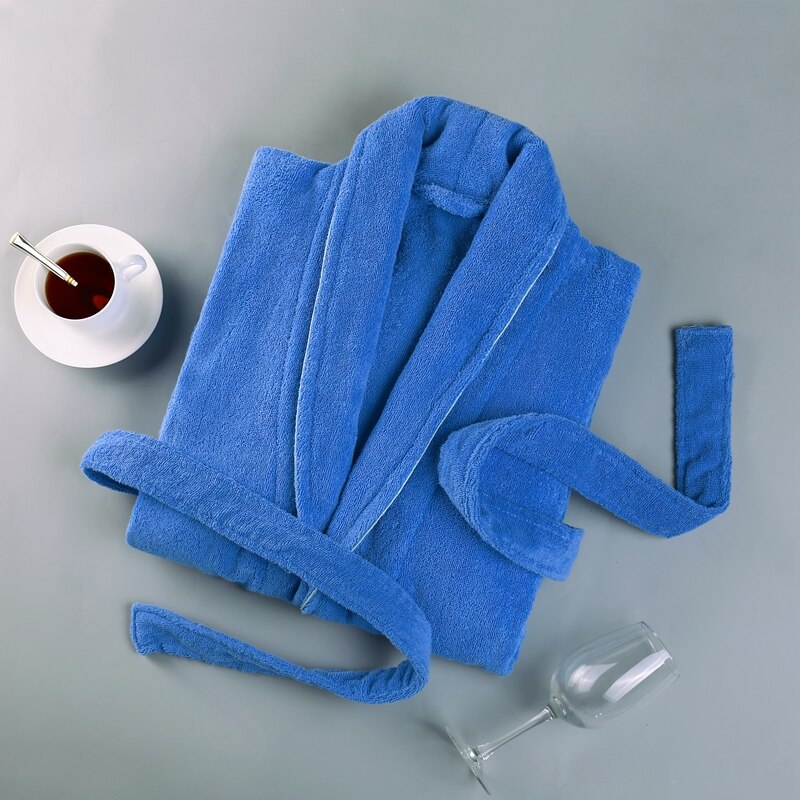 Kylpytakki miehet 100%  puuvillaa paksu lämmin miesten viitta kimono morsiusneito viitta puuvillapyyhe fleece pitkä miesten aamutakki yöpaita: Sininen / Xl (175-190cm)