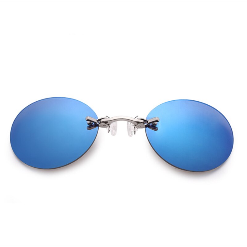Clip On Nose Sunglasses Men Vintage Mini Round Sun Glasses Hacker Empire Rimless Sunglasses Men Driver Goggles: Blue