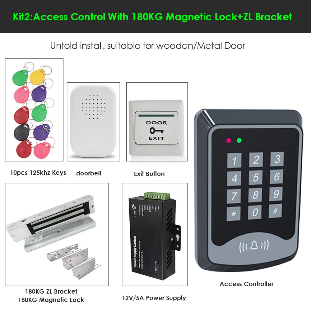 RFID Door Access Control System Kit with keys keyboard Power Supply door lock electronic 180KG Smart Door Access Control System