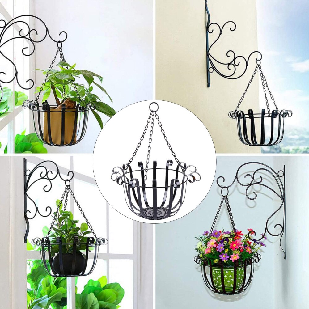 Plant Pot Holder European Style Wall Hanging Wrought Iron Hanging Basket Black Decoration Concise Metal Art Garden Supplies