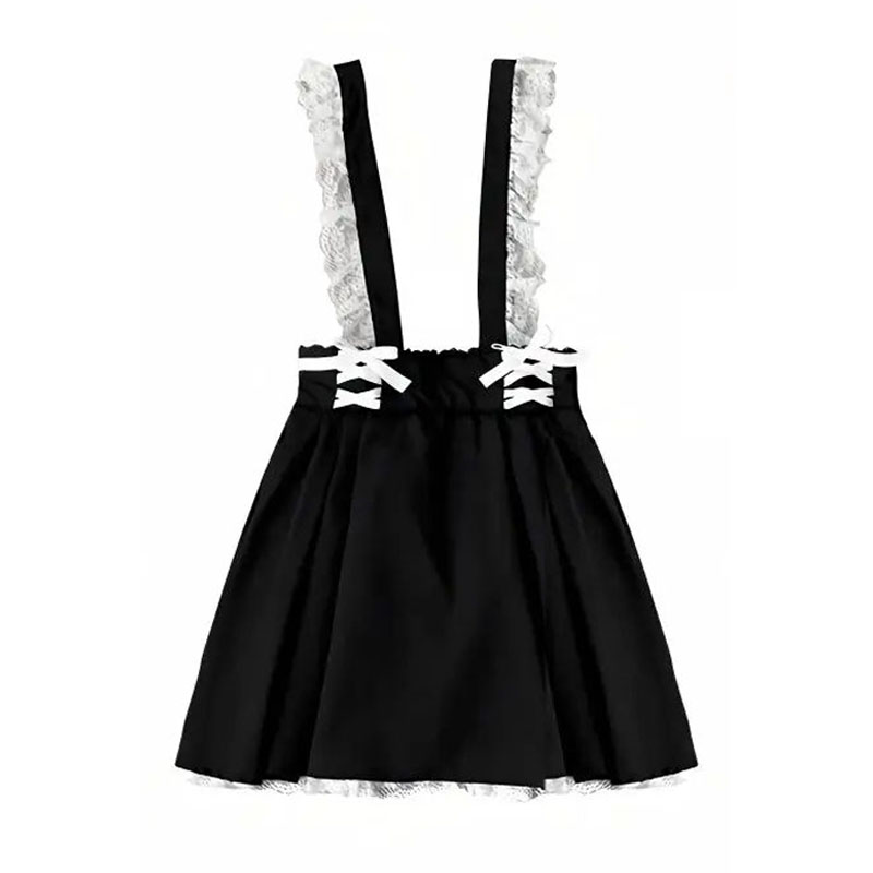 Japansk kawaii lolita mini nederdel kvinder høj talje pink blå bandage fe  y2k æstetisk nederdel afslappet sød flæsenederdel: Grå