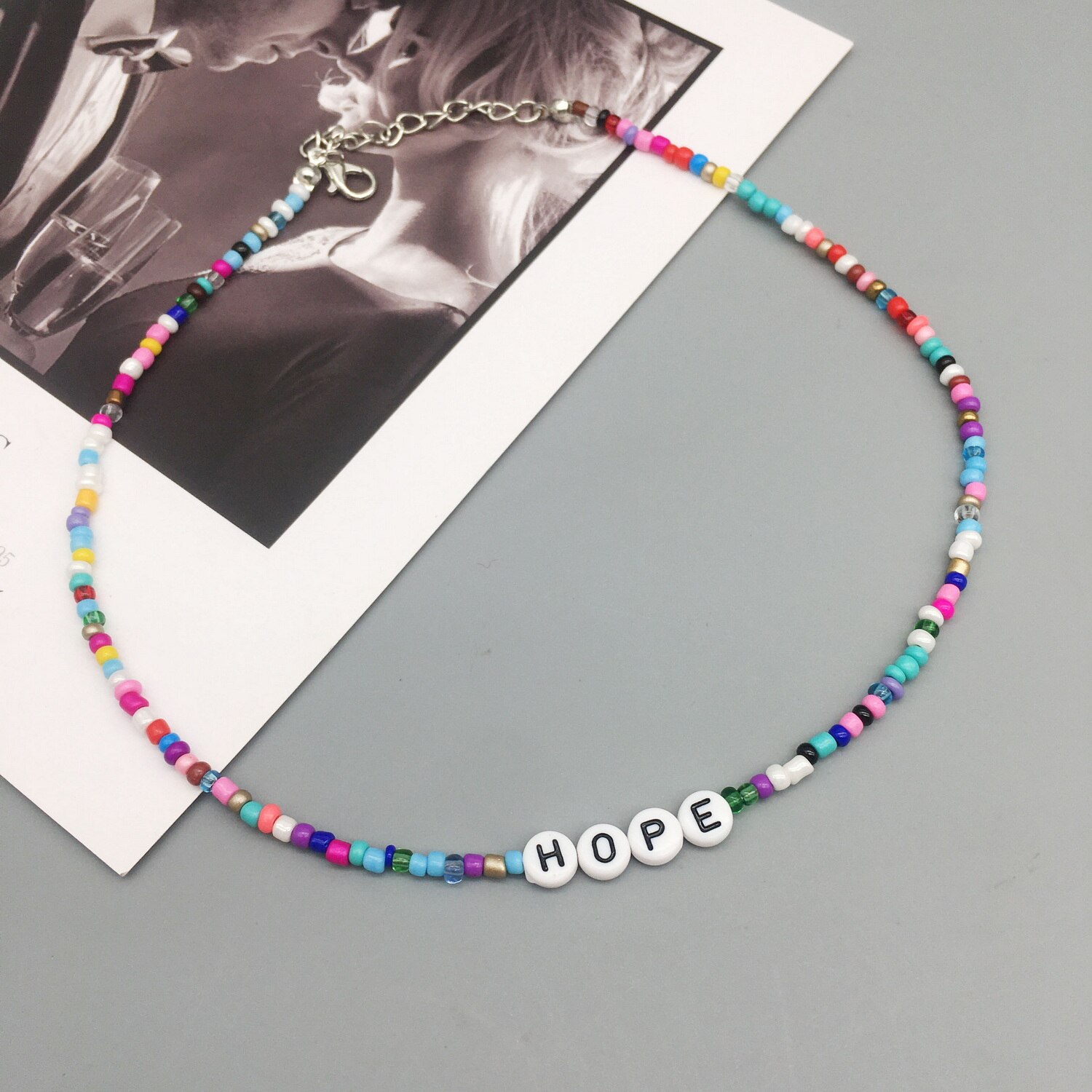 Boho Handmade Diy Seed Bead Necklace Letter Lucky Love Happy Choker Strand Chain Colorful Female Beach Collier Femme Jewelry: Hope