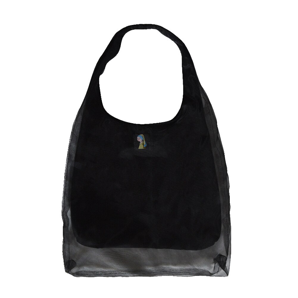 Frauen Leinwand Schulter Tasche Zwei Schicht Organza Totes Leinwand Spleißen Einfache Handtasche Multi-funktionale Weibliche Festival: schwarz