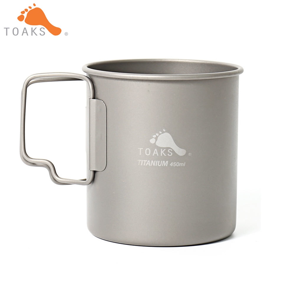 TOAKS CUP-450 Pure Titanium Cup Ultralight Outdoor Mug without Lid and Foldable Handle Camping Tableware 450ml 60g