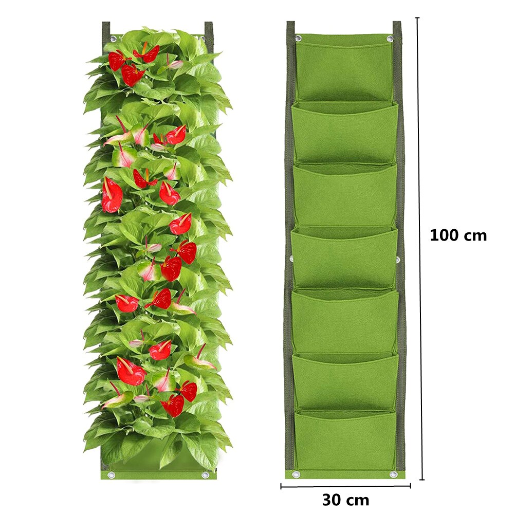 Bolsas de cultivo Vertical de bolsillo, bolsa colgante para plantar en la pared, contenedor para cultivo de flores, bolsillo para decoración del hogar, 6/7/9/18: 7 pocket green