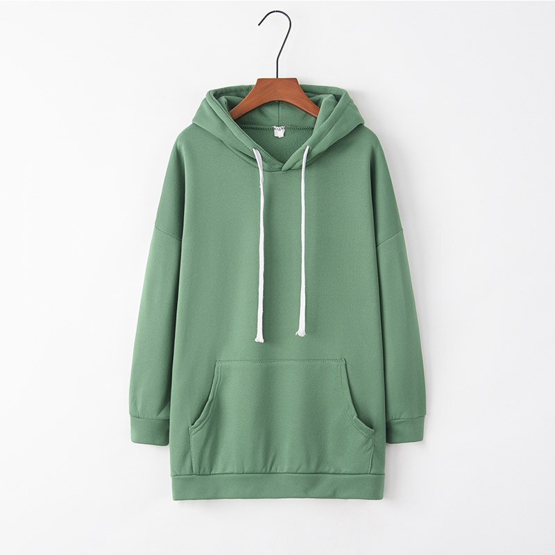 Women Long Hooded Sweatshirt Long Sleeve Solid Color Loose Hoodies Coat SEC88