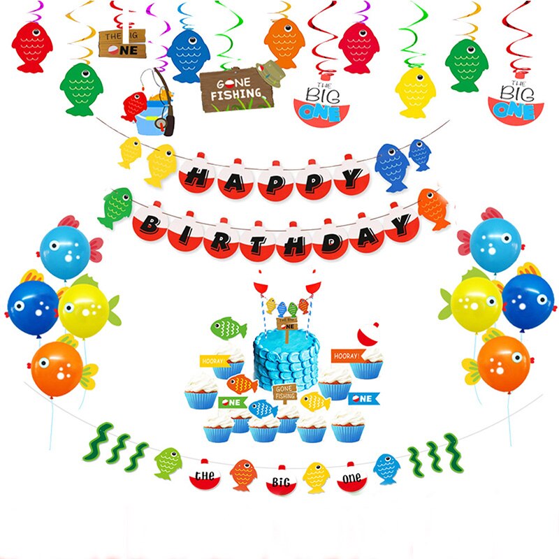 Fishing Theme Party Letter Banner Happy Birthday Letter Decoration Kids Event Party Supplies Decor Birthday Banner