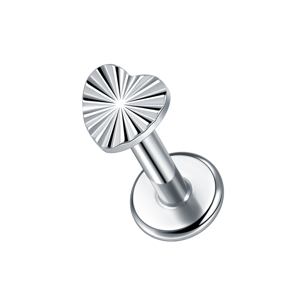 1 pieza de Piercings de titanio para las orejas, Cráneo, murciélago, mariquita, pendiente con forma de corazón, Labret, labio, cartílago, Tragus, hélice, joyería para el cuerpo: Bañado en rodio de imitación