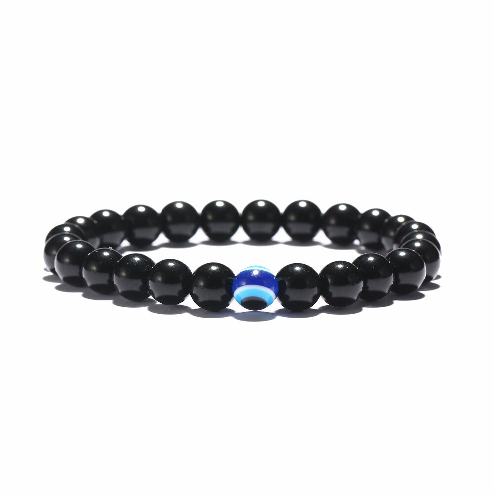 3 taille turc mauvais yeux Bracelet noir pierre naturelle perles obsidienne hommes Braslet pour homme Yoga main bijoux accessoires