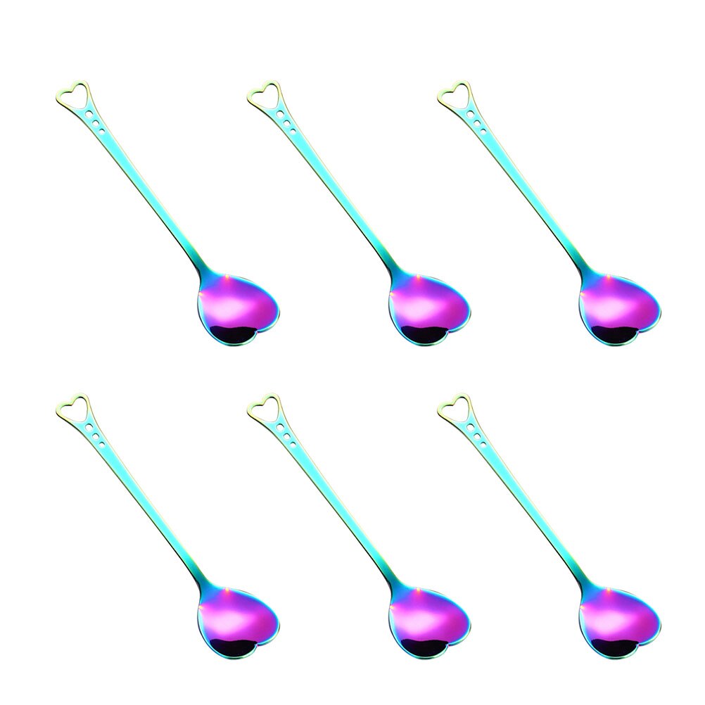 6pcs Heart Shaped Spoons Stainless Steel Spoons for Cake Tea Sugar Ice Cream Fruit: Colorful
