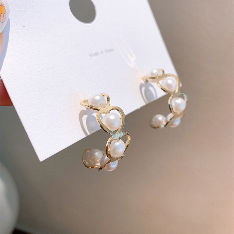 Boucle d'oreille coréenne avec pendentif en Imitation de perles pour femmes, tendance, cœur rond, fleur, nœud papillon, goutte d'eau, accessoires de bijoux élégants