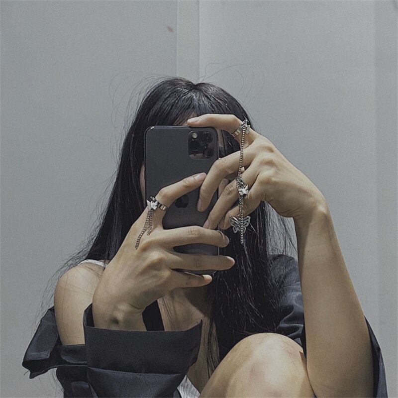 Hüfte-hüpfen-schmetterlings-kettenring-einstellen für Teenager-mädchen, verstellbarer Ring Ich bin Punk-stil, persönlichkeitsring, schmuck für frauen